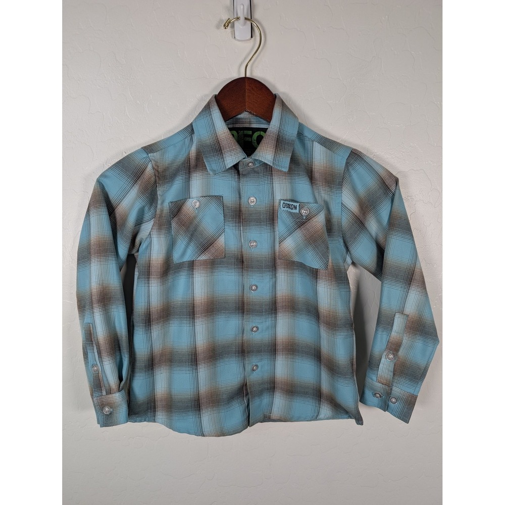 Dixxon Flannel Shirt Youth Small Blue Brown Plaid Long Sleeve Snap Button‎ DFC